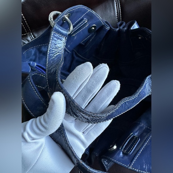 Furla Large patent Leather Shiny Blue Hobo Bag - Picture 13 of 16